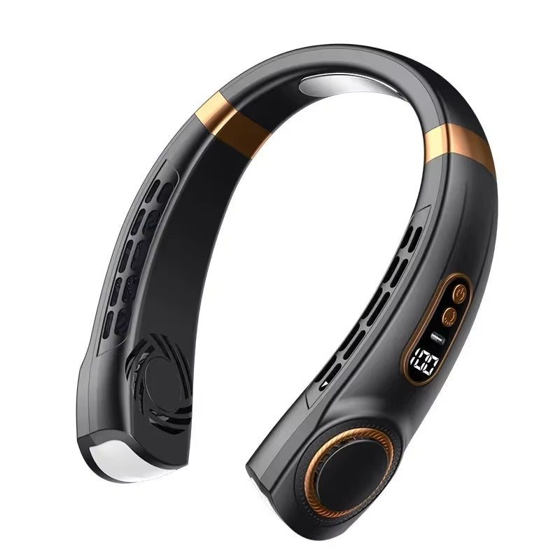 2025 New Hanging Neck Fan Ice Magnet Cooling Portable Neck Fan Type-C Mute Multifunctional Leafless Electric Fan with Light