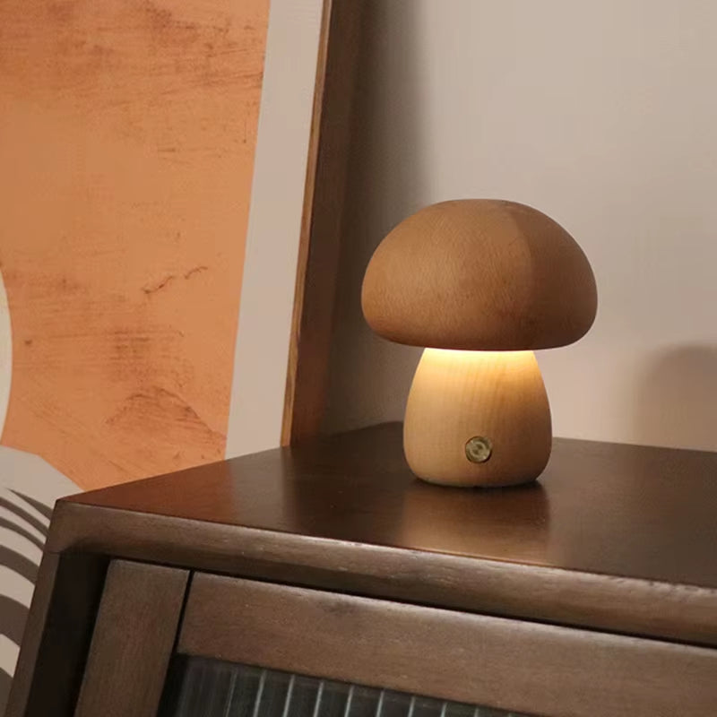 INS LED Night Light with Touch Switch Wooden Cute Mushroom Bedside Table Lamp for Bedroom Childrens Room Sleeping Night Lamps