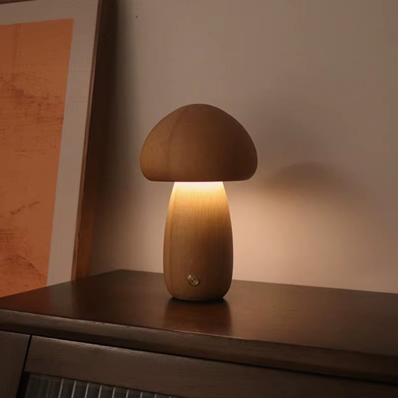 INS LED Night Light with Touch Switch Wooden Cute Mushroom Bedside Table Lamp for Bedroom Childrens Room Sleeping Night Lamps