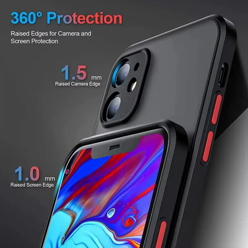 Shockproof Armor Matte Case for Iphone 16 15 14 plus 13 11 12 Pro Max Luxury Silicone Bumper Clear Hard PC Back Cover Capa