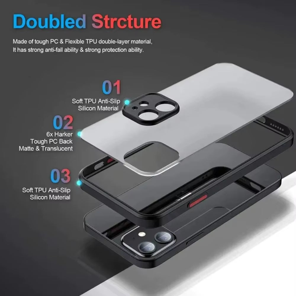 Shockproof Armor Matte Case for Iphone 16 15 14 plus 13 11 12 Pro Max Luxury Silicone Bumper Clear Hard PC Back Cover Capa