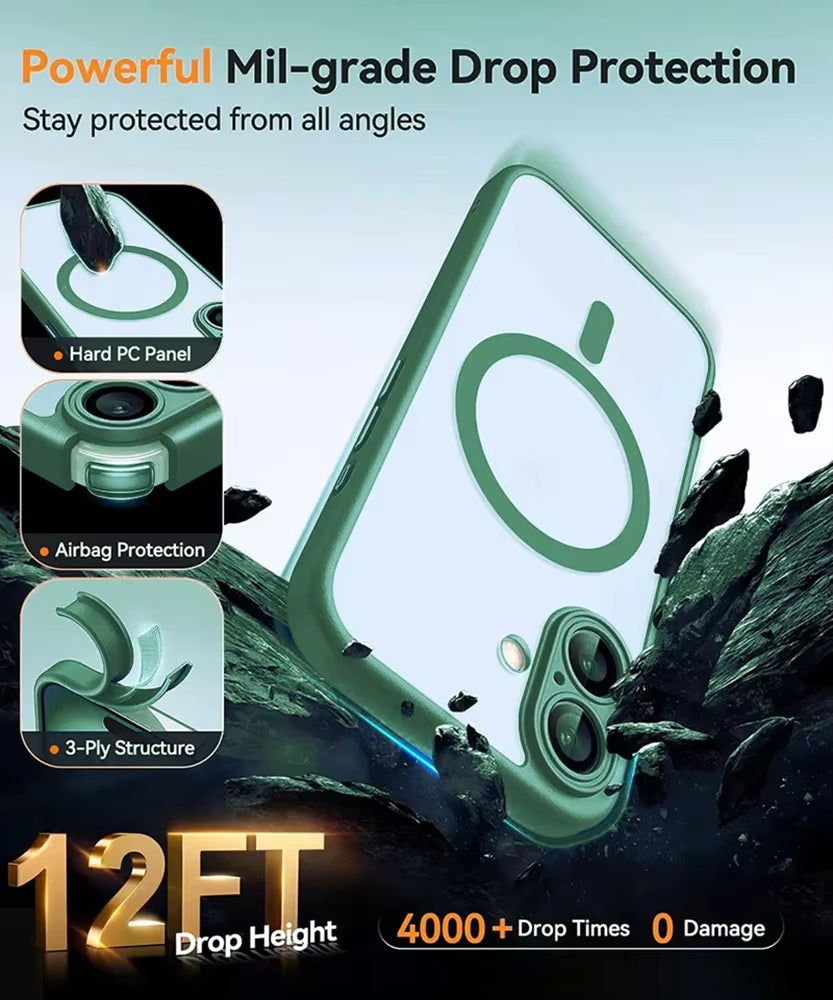 For Magsafe Luxury Armor Shockproof Case for Iphone 16 15 14 13 Pro Max plus Magnetic Wireless Charge Cover Matte Translucent PC